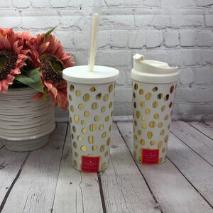 kate spade travel tumbler with straw ONLY flamingo dot